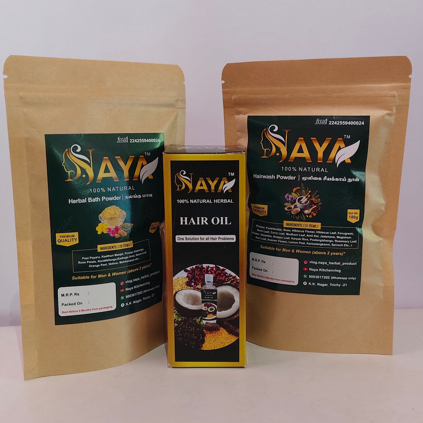 Shikakai 100gm + Nalangu Maavu 100gm + Hair Oil 100ml