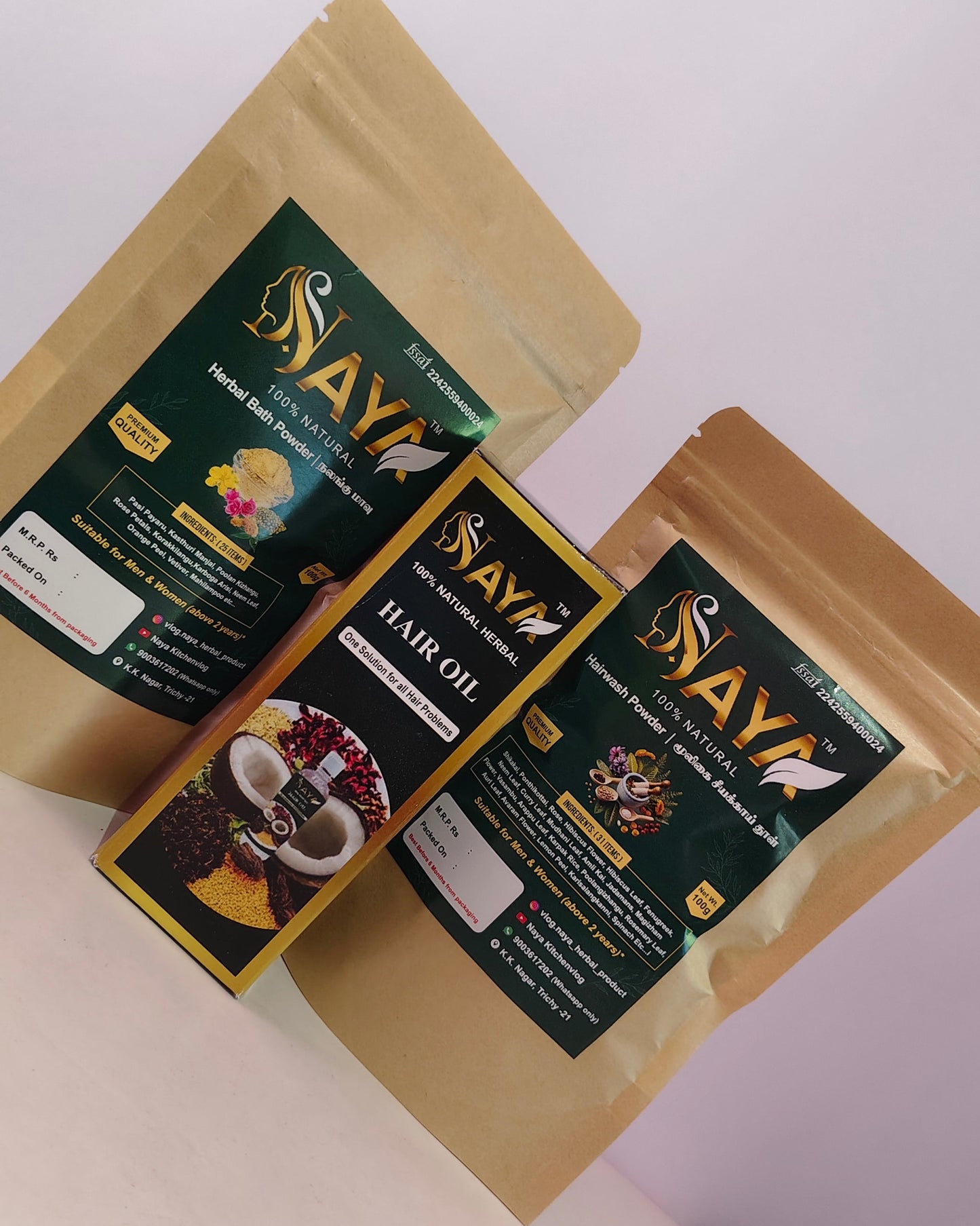 Shikakai 100gm + Nalangu Maavu 100gm + Hair Oil 100ml