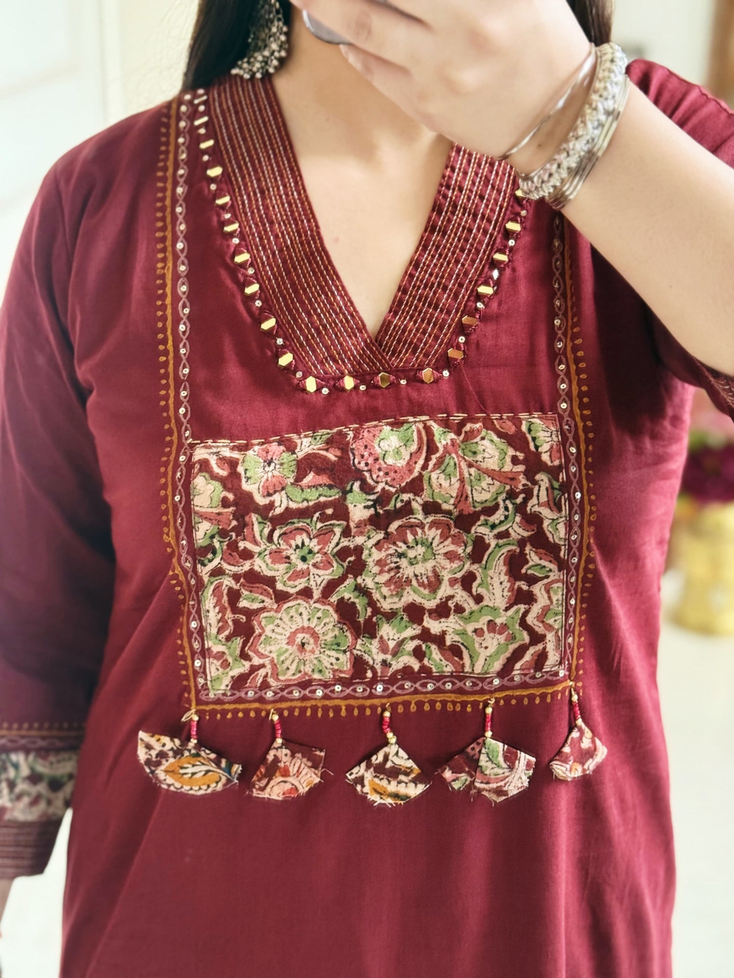Handloom Cotton kurta with beautiful katha mirror work