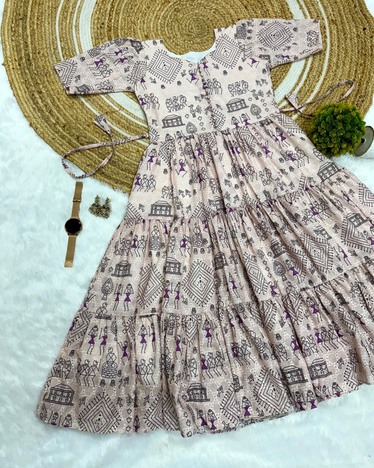 Unique "village print" Hakoba maxi gown with one side pocket