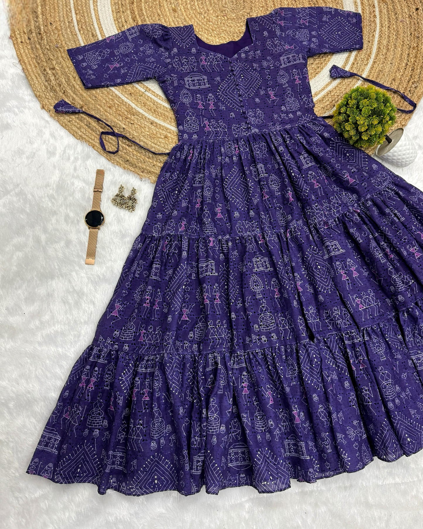 Unique "village print" Hakoba maxi gown with one side pocket