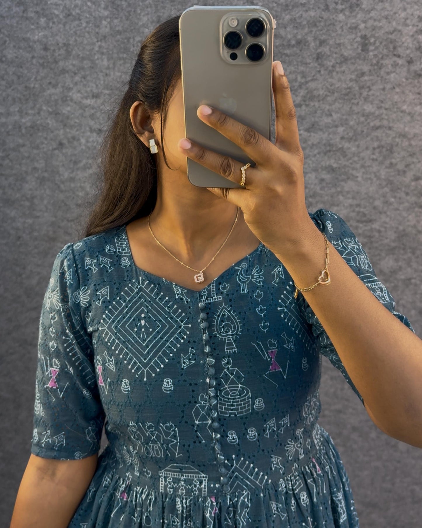 Unique "village print" Hakoba maxi gown with one side pocket