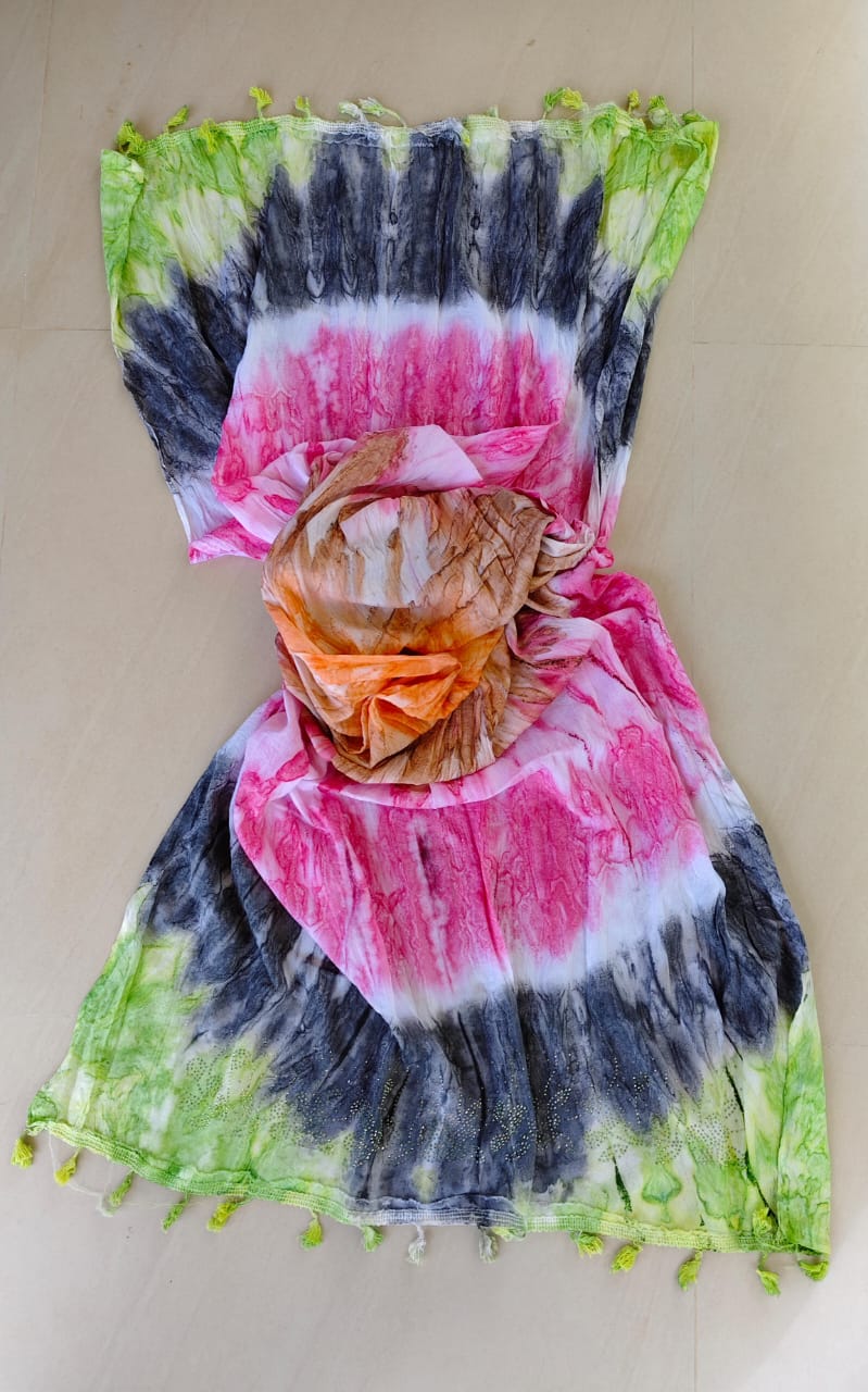 Wax print Cotton with diamond work dupatta