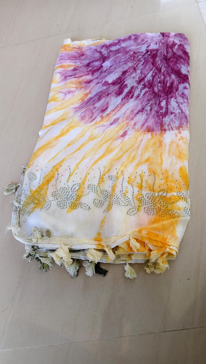 Wax print Cotton with diamond work dupatta