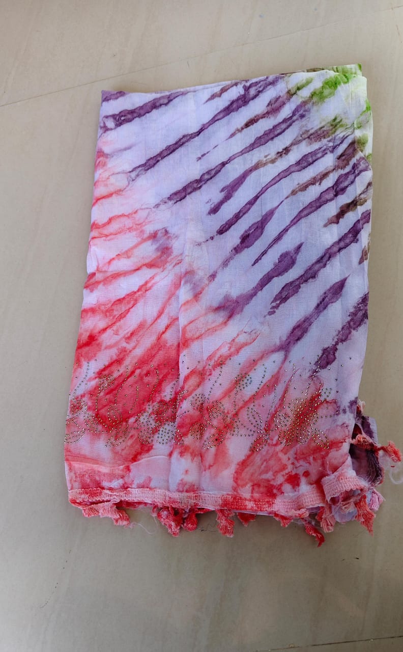 Wax print Cotton with diamond work dupatta