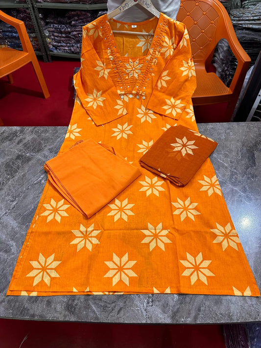 Cotton Kurti, plazzo with dupatta