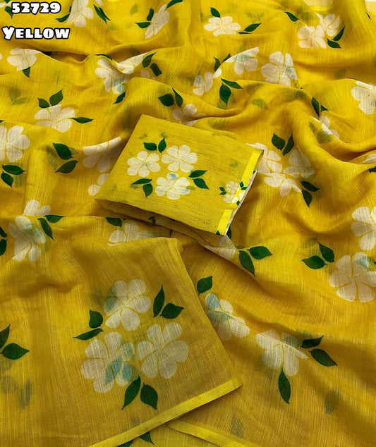 Soft linen floral digital printed saree