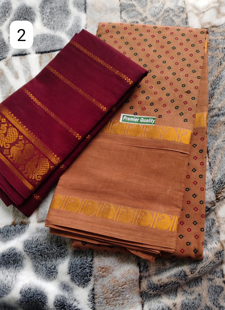 Adayar print soft cotton saree