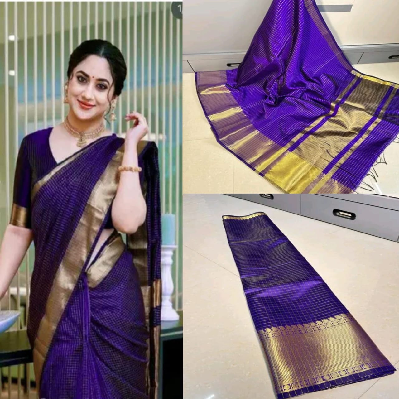 Banaras Semi Kataan Zari Check Silk Saree