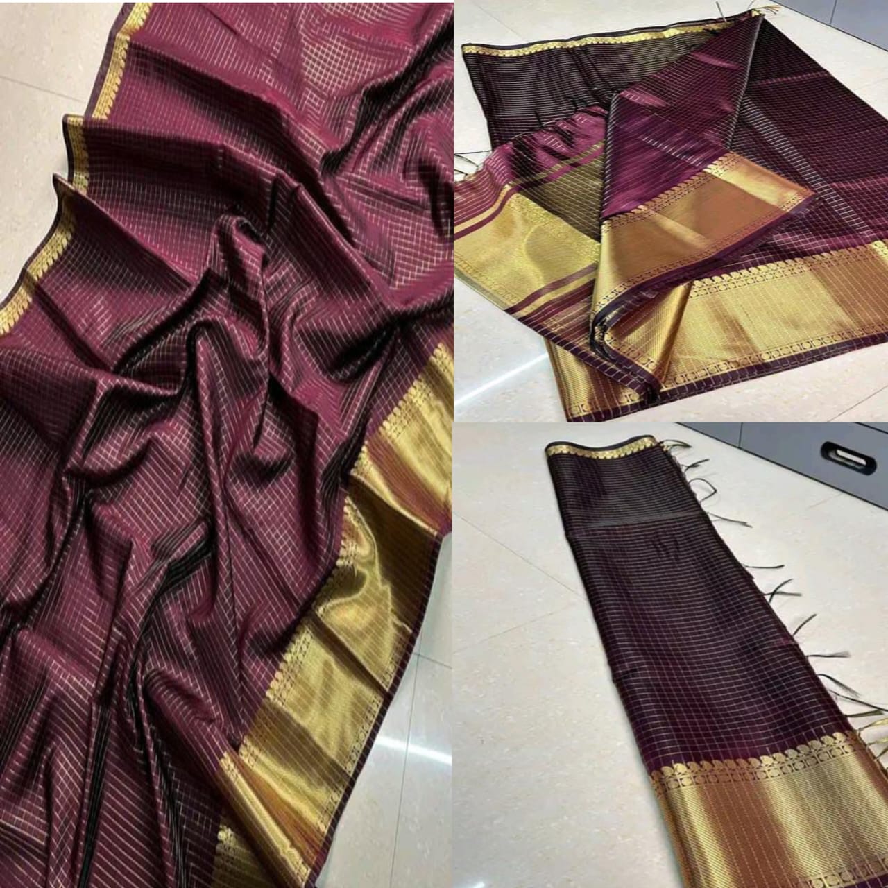 Banaras Semi Kataan Zari Check Silk Saree