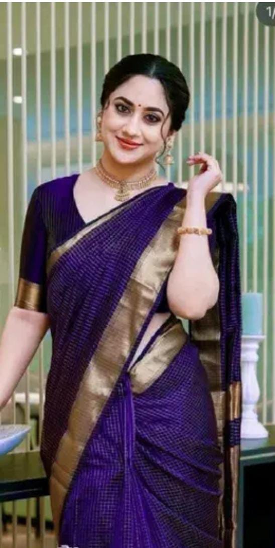 Banaras Semi Kataan Zari Check Silk Saree