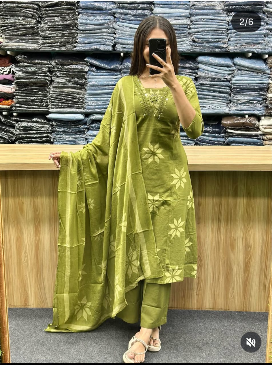 Cotton Kurti, plazzo with dupatta