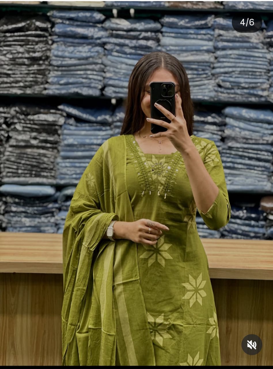 Cotton Kurti, plazzo with dupatta