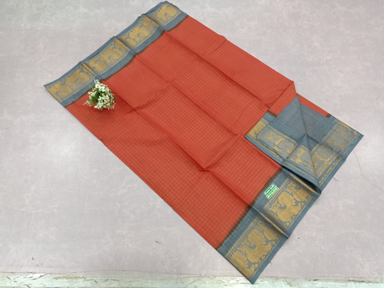 Gold & Silver zari check soft cotton sarees