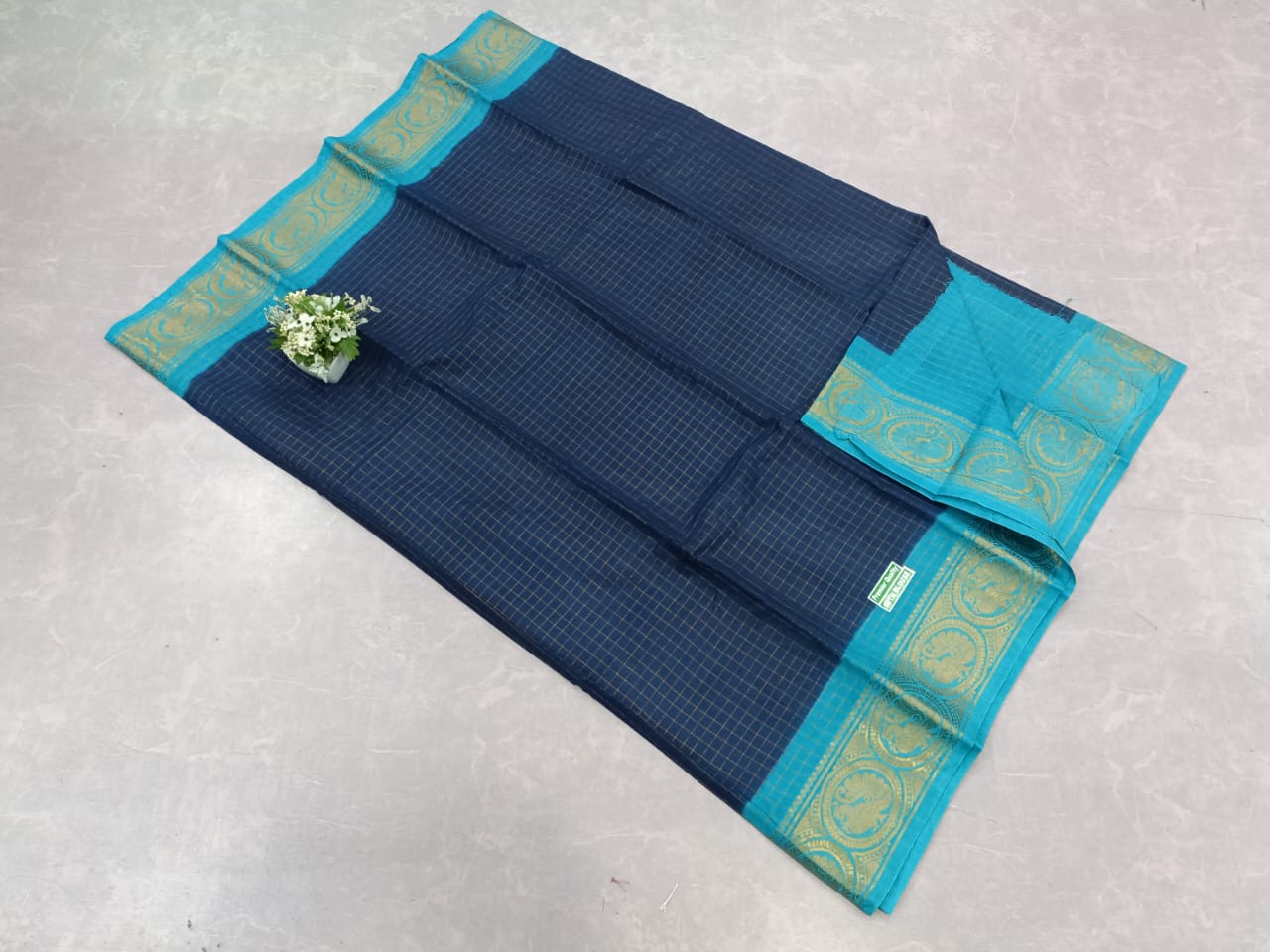 Gold & Silver zari check soft cotton sarees