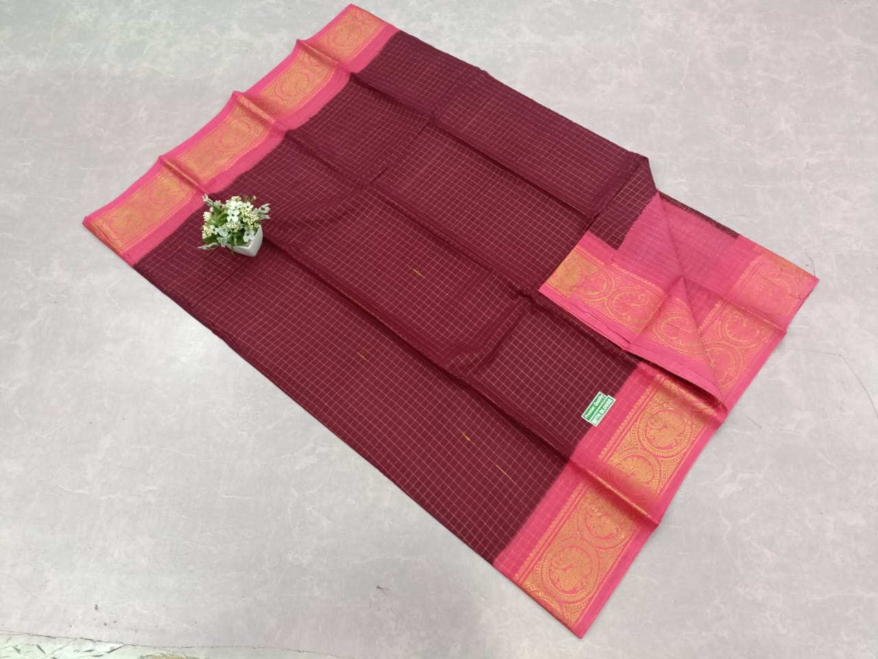 Gold & Silver zari check soft cotton sarees