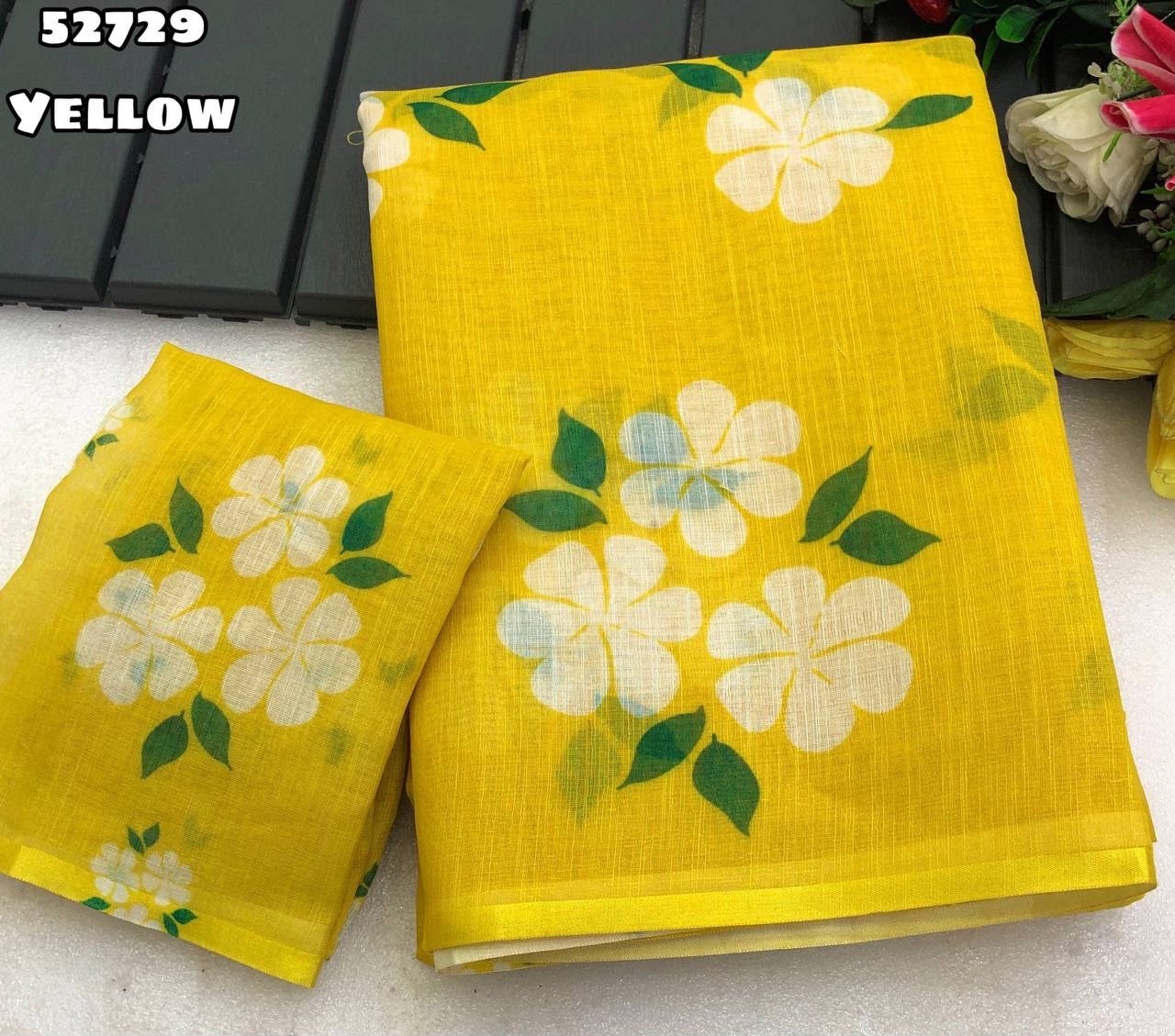 Soft linen floral digital printed saree