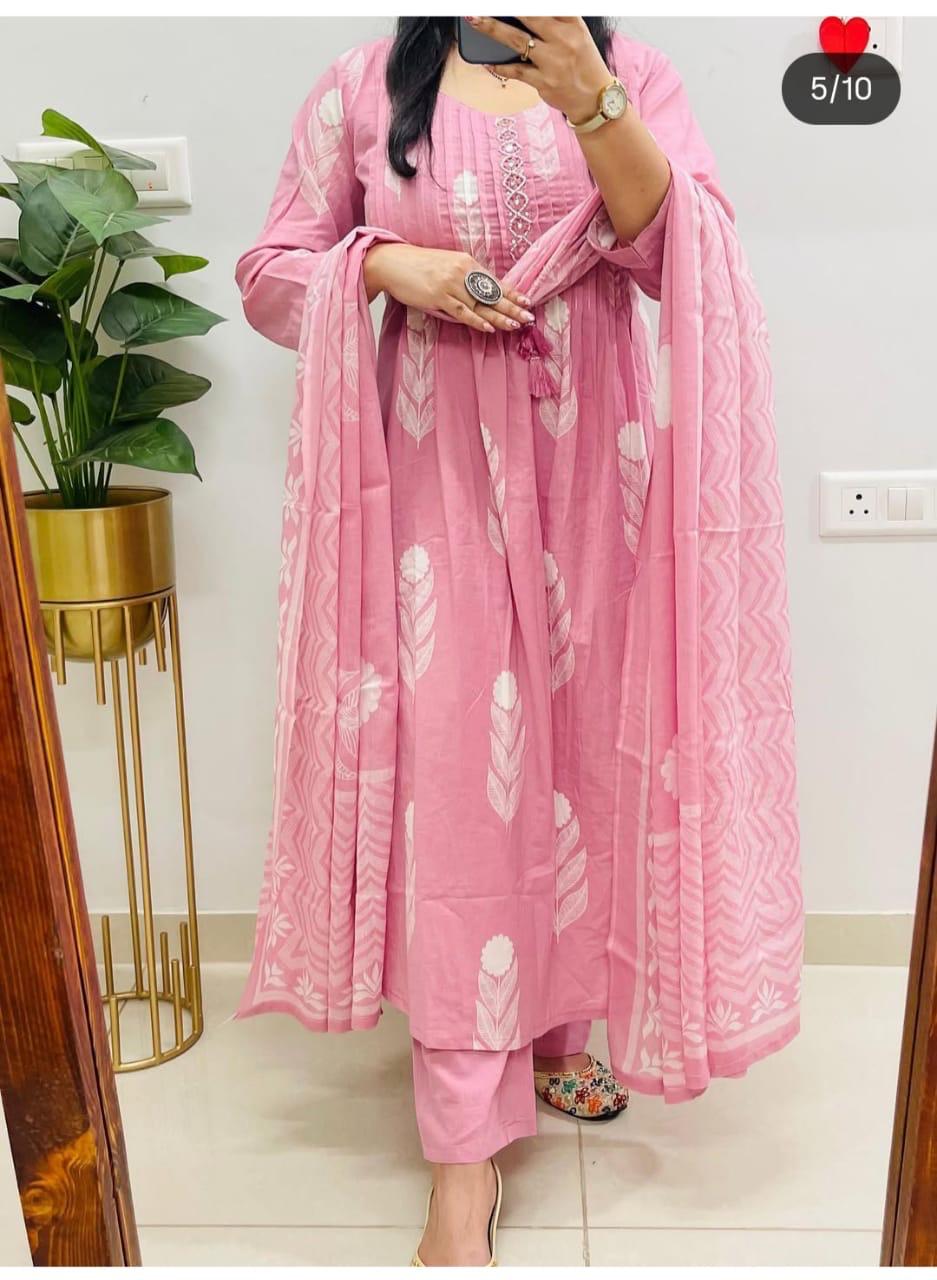 Anarkali kurta set with Cotton Pant & Malmal Dupatta
