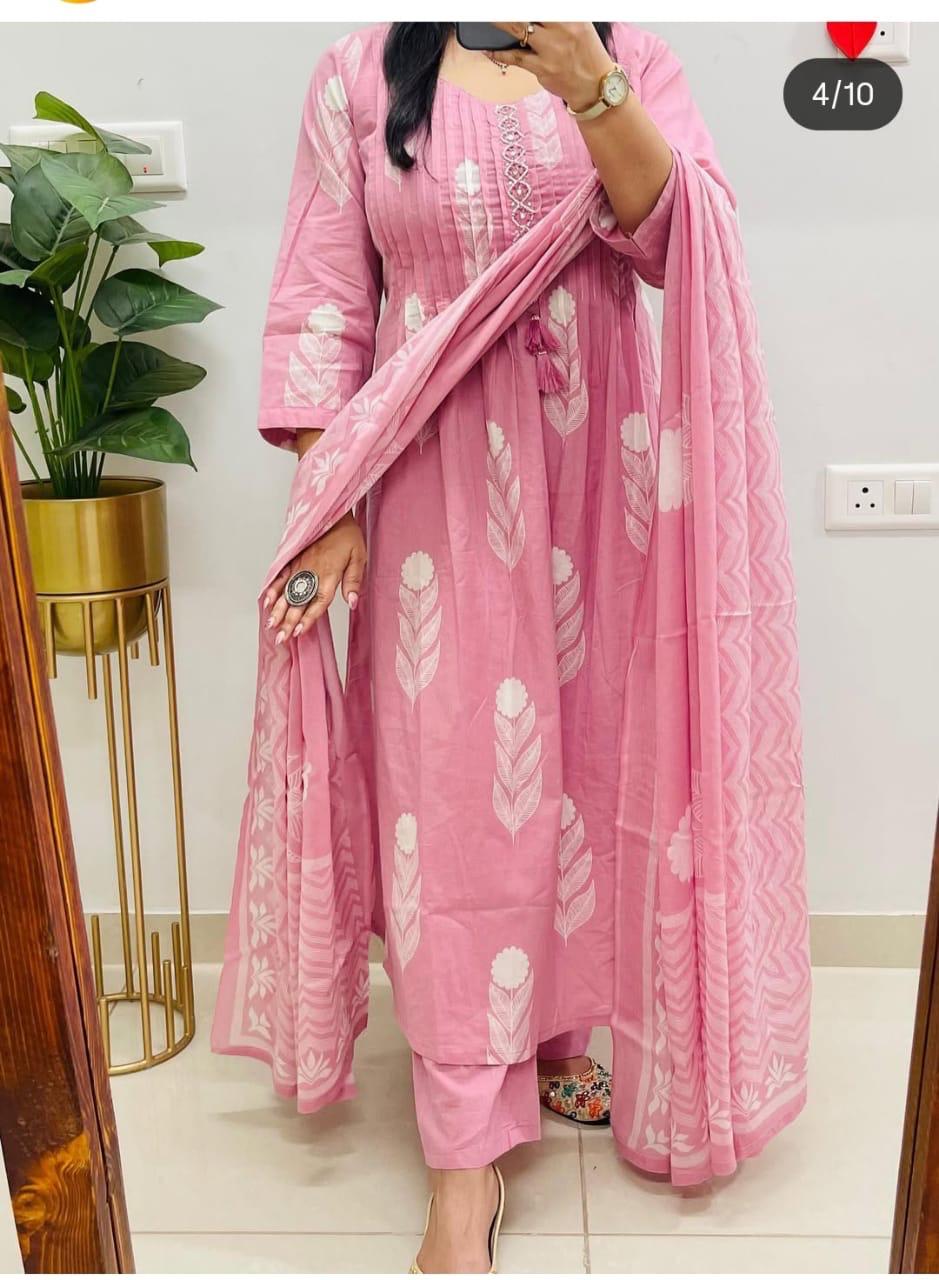 Anarkali kurta set with Cotton Pant & Malmal Dupatta