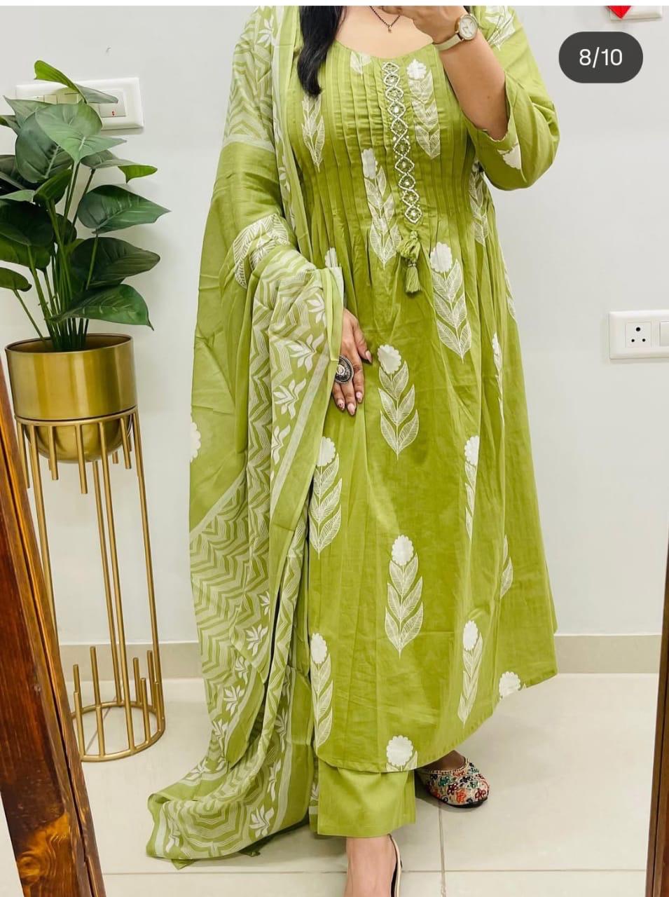 Anarkali kurta set with Cotton Pant & Malmal Dupatta
