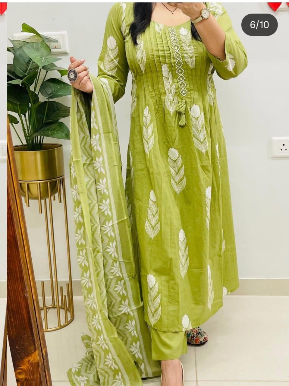 Anarkali kurta set with Cotton Pant & Malmal Dupatta