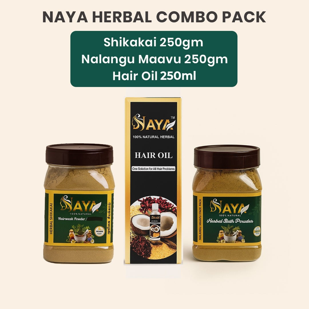Shikakai 250gm, Nalangu Maavu 250gm, Hair Oil 250ml