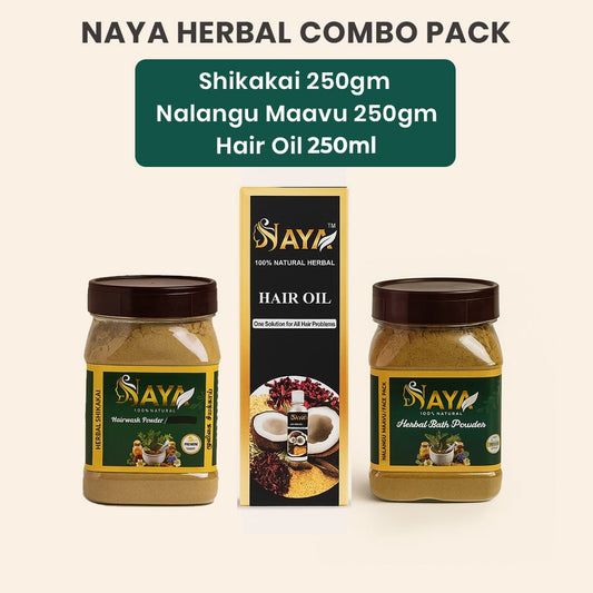 Shikakai 250gm, Nalangu Maavu 250gm, Hair Oil 250ml
