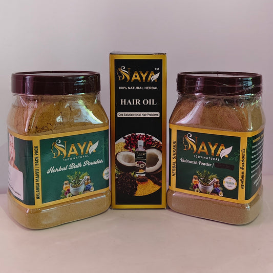Shikakai 250gm, Nalangu Maavu 250gm, Hair Oil 100ml