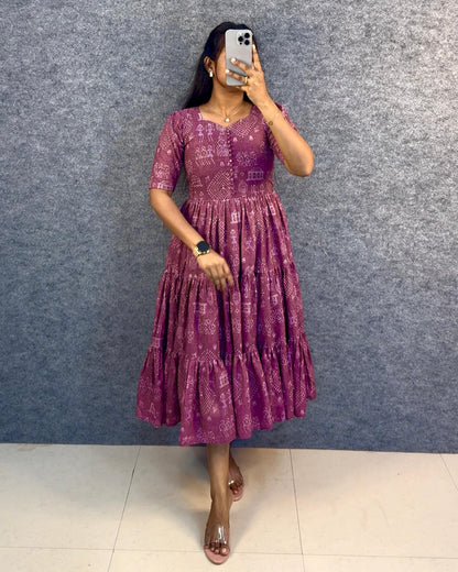 Unique "village print" Hakoba maxi gown with one side pocket