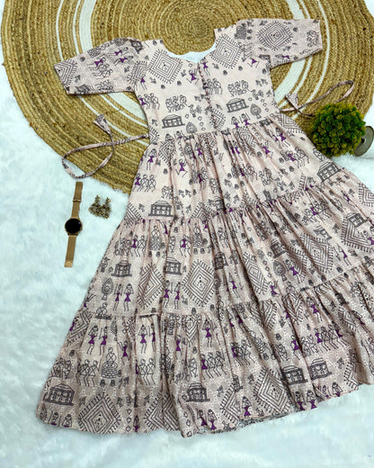 Unique "village print" Hakoba maxi gown with one side pocket