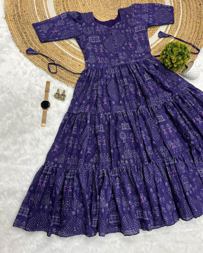 Unique "village print" Hakoba maxi gown with one side pocket