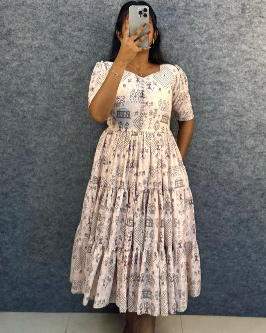 Unique "village print" Hakoba maxi gown with one side pocket