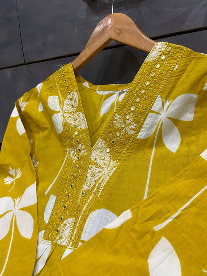 Beautiful Pure Cotton Fabric Printed A Line Kurti