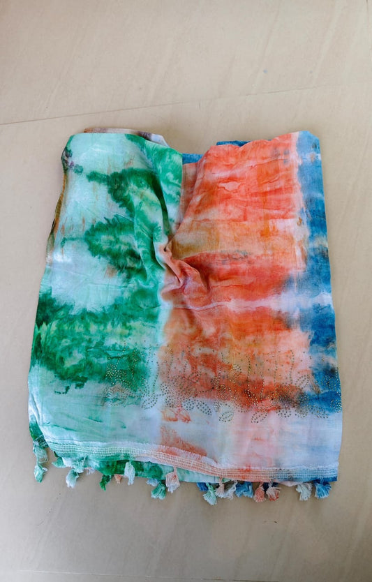 Wax print Cotton with diamond work dupatta