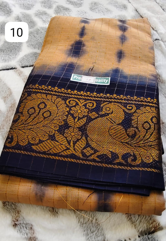 Gold & Silver zari check soft cotton sarees