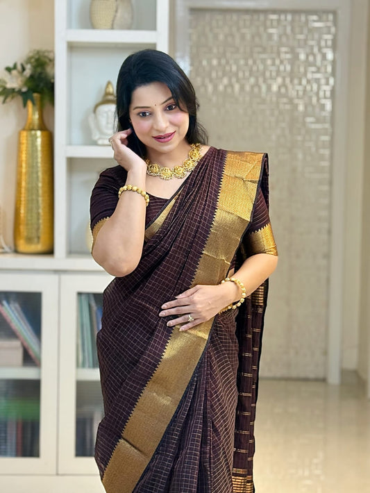 Banaras Semi Kataan Zari Check Silk Saree