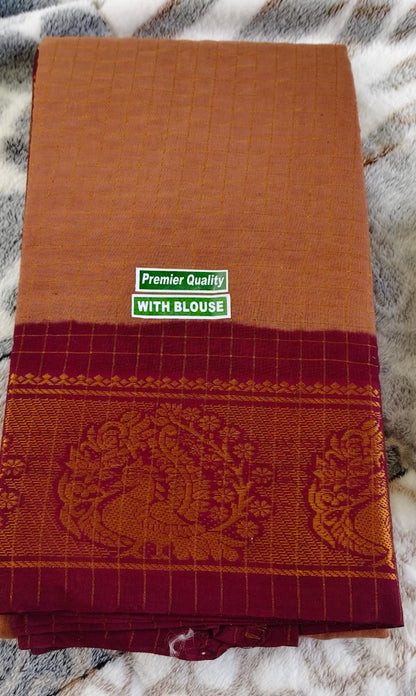 Gold & Silver zari check soft cotton sarees