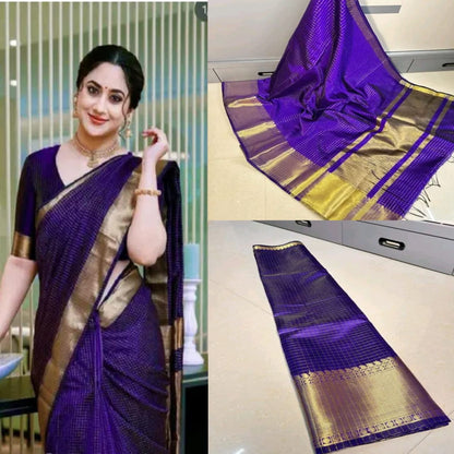 Banaras Semi Kataan Zari Check Silk Saree