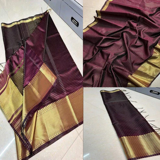 Banaras Semi Kataan Zari Check Silk Saree