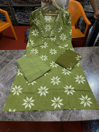 Cotton Kurti, plazzo with dupatta