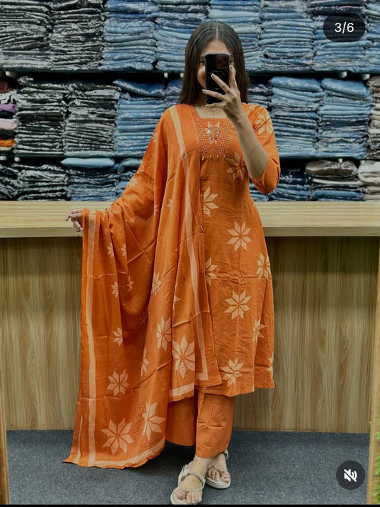 Cotton Kurti, plazzo with dupatta