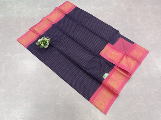 Gold & Silver zari check soft cotton sarees