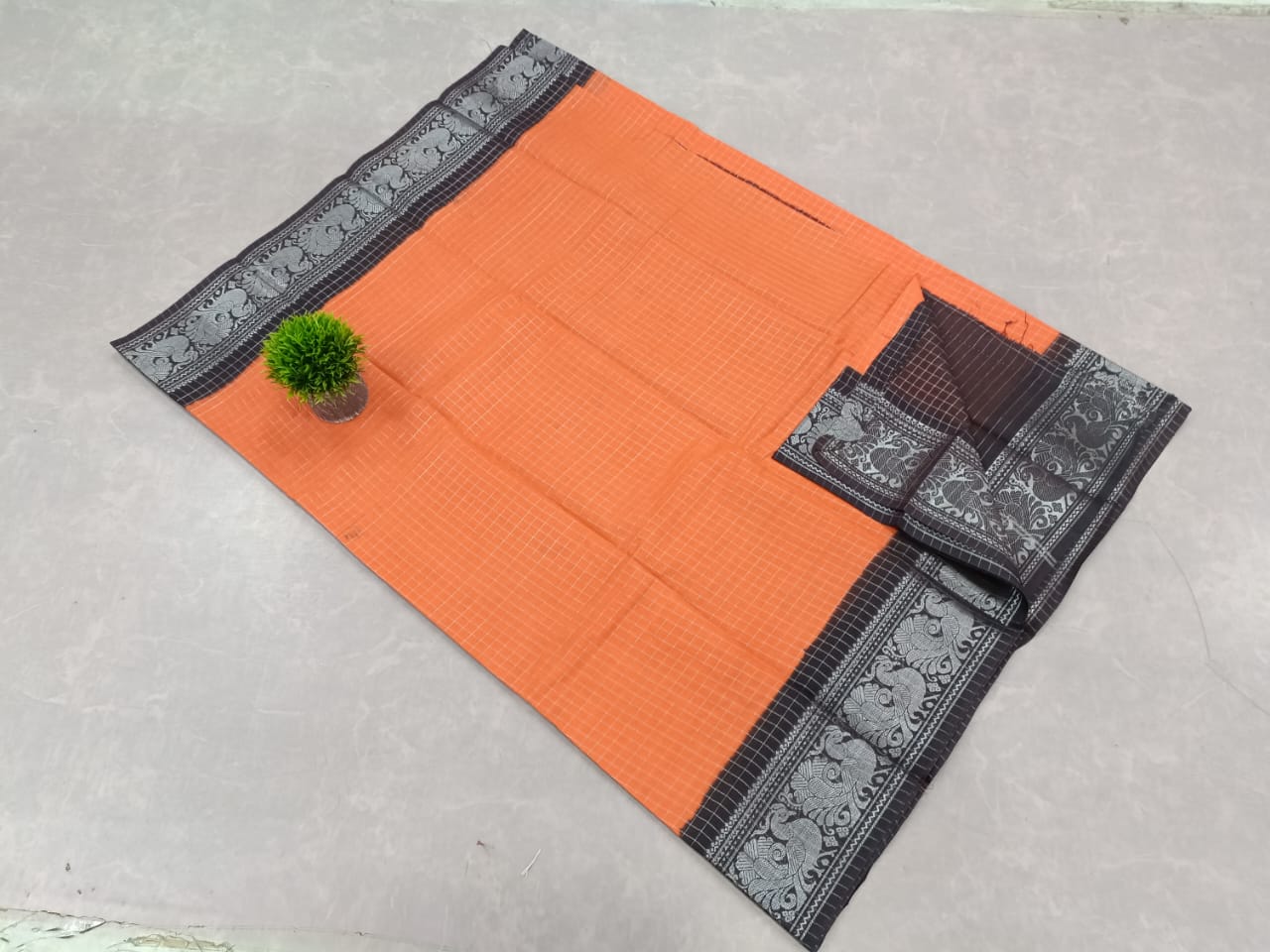 Gold & Silver zari check soft cotton sarees