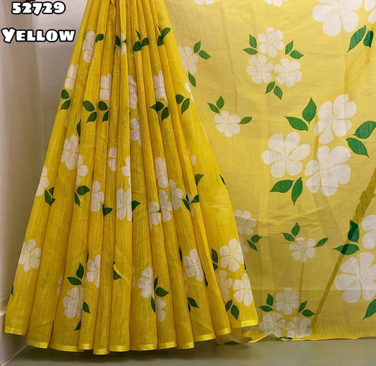 Soft linen floral digital printed saree