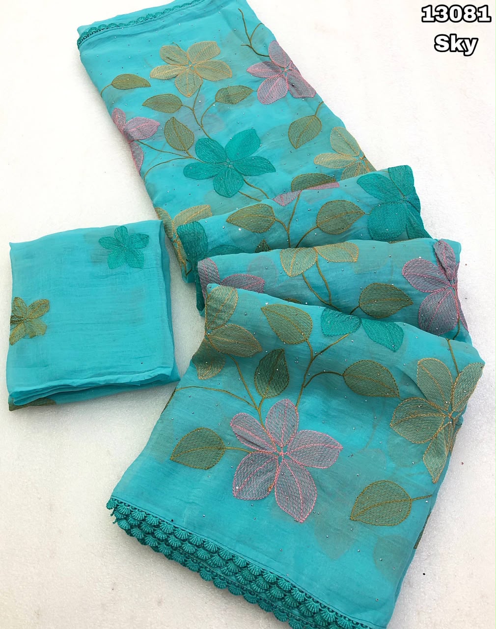 crush with fancy floral design embroidery thread work saree