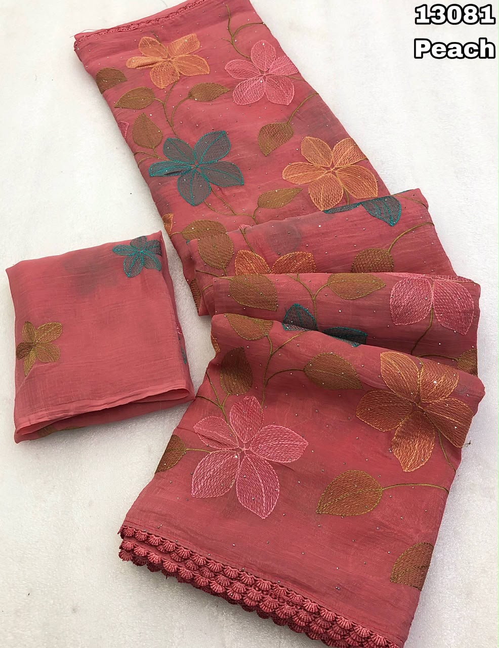 crush with fancy floral design embroidery thread work saree