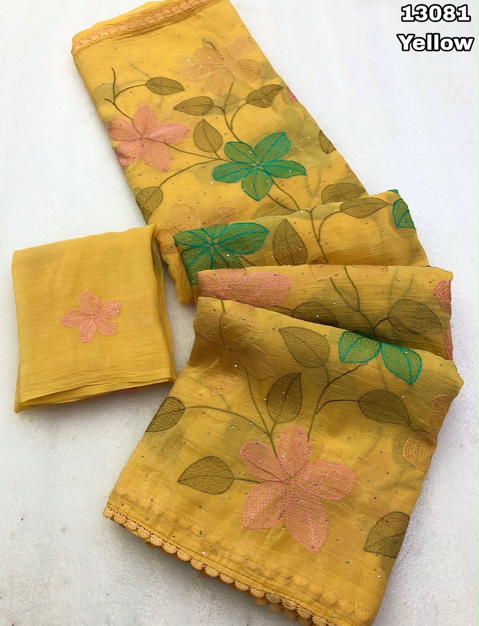 crush with fancy floral design embroidery thread work saree