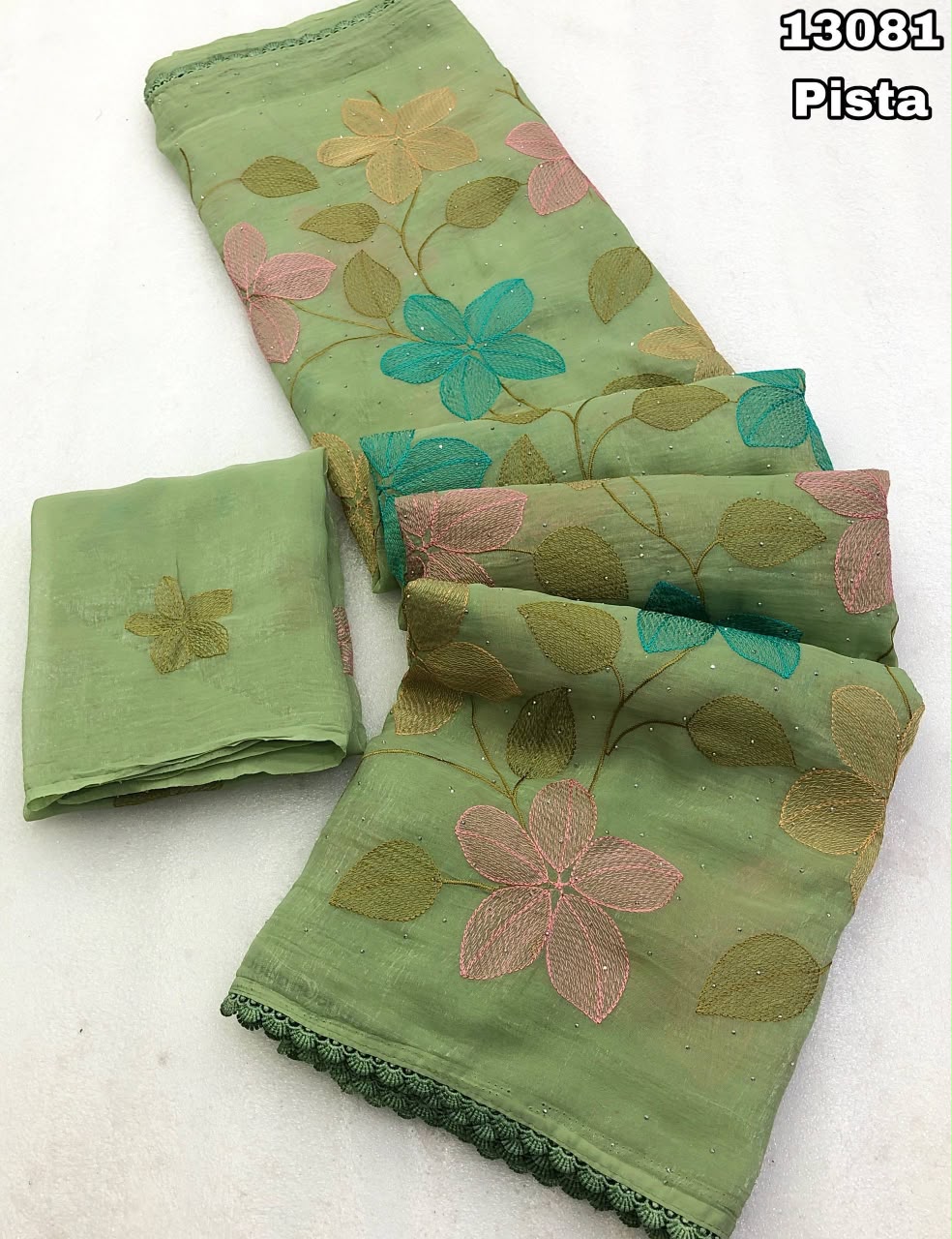 crush with fancy floral design embroidery thread work saree