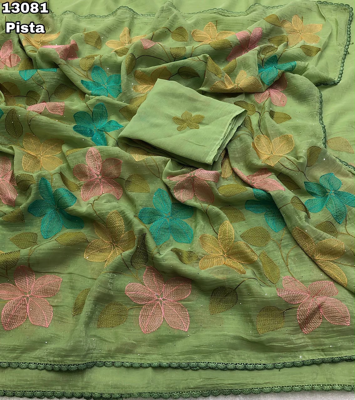 crush with fancy floral design embroidery thread work saree