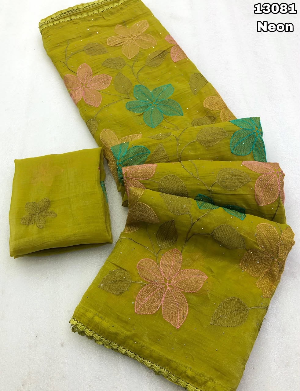 crush with fancy floral design embroidery thread work saree